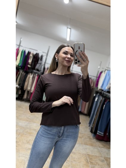 Hnedé bavlnené tričko s dlhým rukávom Ele UNI