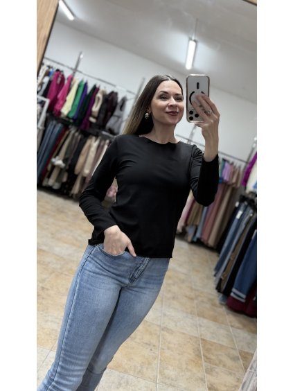 Čierne bavlnené tričko s dlhým rukávom Ele UNI