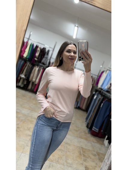 Svetloružové bavlnené tričko s dlhým rukávom Ele UNI