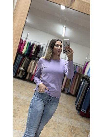 Fialové bavlnené tričko s dlhým rukávom Ele