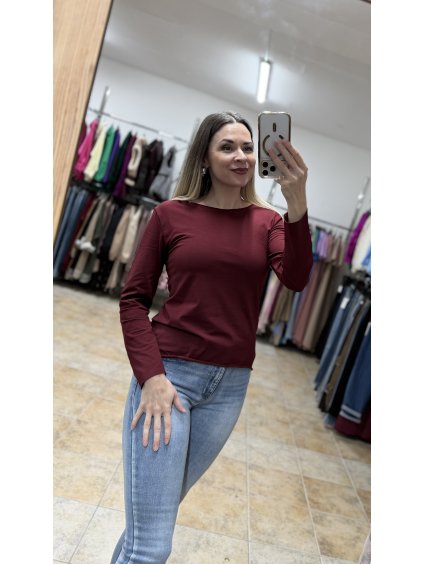 Bordové bavlnené tričko s dlhým rukávom Ele UNI