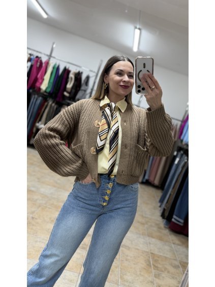 Hnedý pletený kabát dámsky Elvira UNI