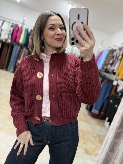 Bordový pletený kabátik Elvira UNI