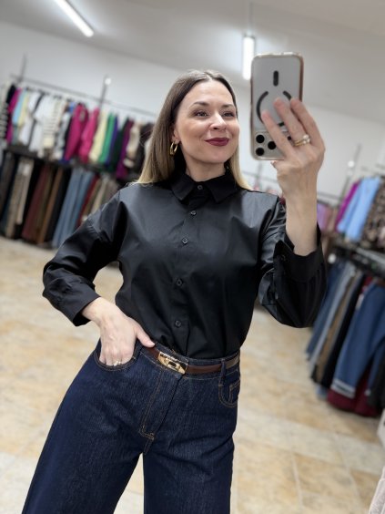 Bavlnená dámska čierna košeľa Cona UNI