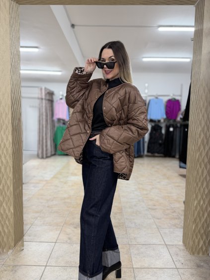 Oversize hnedá bunda s leopardím vzorom (Veľkosť UNI)