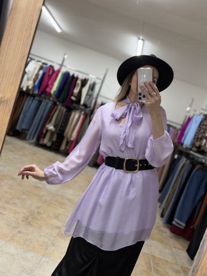 Fialová dámska hodvábna blúzka Bow UNI