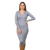 Midi šaty s dlhým rukávom, Sivá (Veľkosť UNI)