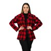 Červenočierne kockované sako s opaskom, Červená (Veľkosť UNI)