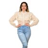 Čipkovaná blúzka s perličkami, Krémová (Veľkosť UNI)
