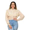 Čipkovaná blúzka s perličkami, Krémová (Veľkosť UNI)