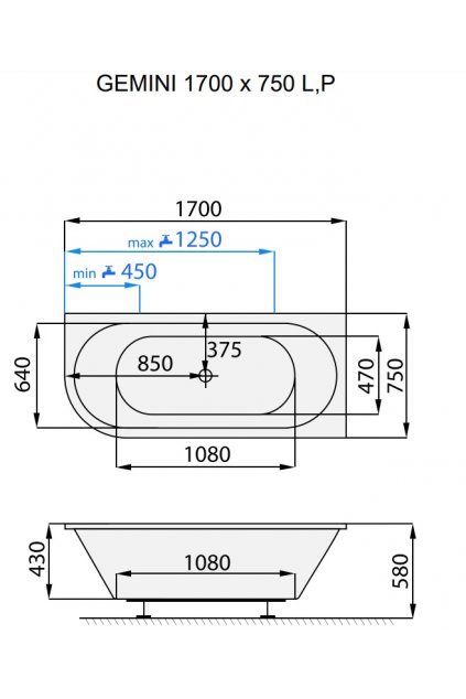 Santech asymetrická akrylátová vana GEMINI 170x75 cm, Pravá + DOPRAVA ZDARMA + doprava zdarma + nožičky zdarma