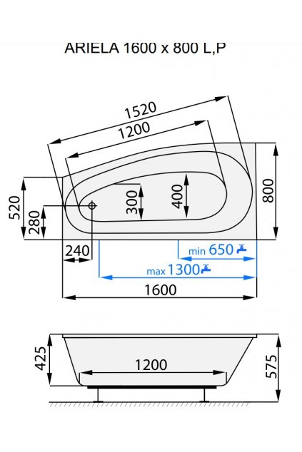 Santech Vana ARIELA 1600 x 800 levá + DOPRAVA ZDARMA + doprava zdarma + nožičky zdarma