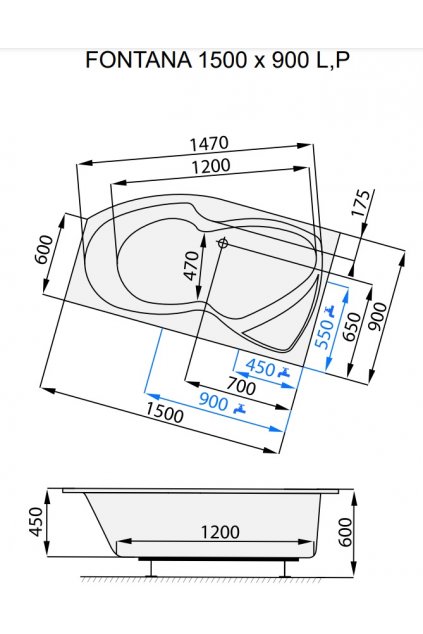 Santech asymetrická akrylátová vana FONTANA 150x90cm, Levá + DOPRAVA ZDARMA + doprava zdarma + nožičky zdarma