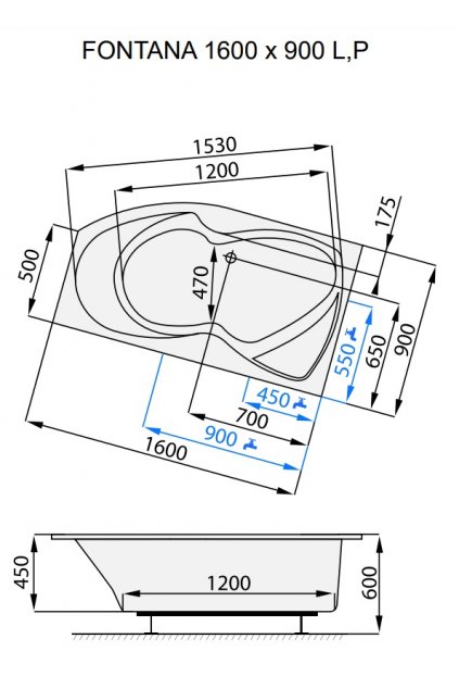 Santech asymetrická akrylátová vana FONTANA 160x90cm, Levá + DOPRAVA ZDARMA + doprava zdarma + nožičky zdarma
