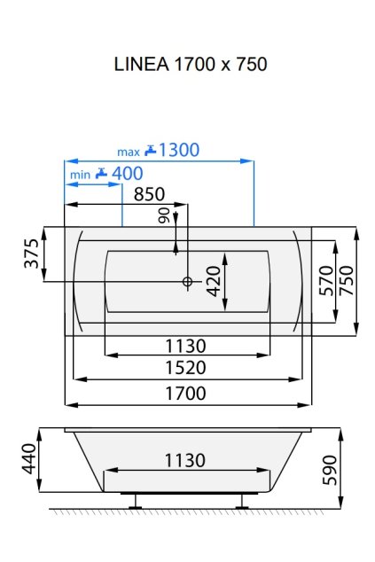 Santech hydromasážní vana LINEA Body 200, 170 x 75 cm, automatický dohřev vody zdarma