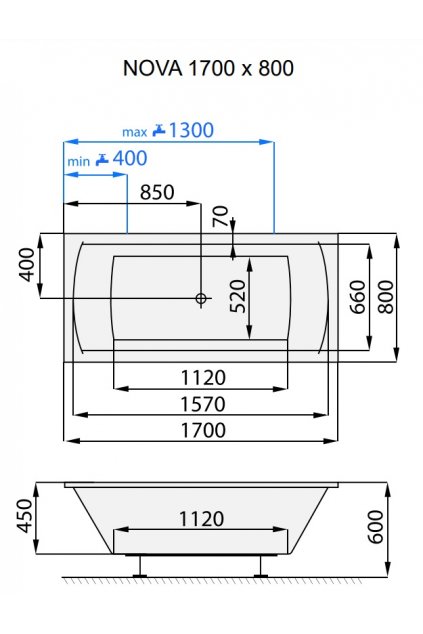 SANTECH masážní vana NOVA Fitnes 200, 170 x 80 cm, automatický dohřev vody a automatický proplach Clean zdarma + DOPRAVA ZDARMA F200NOV170
