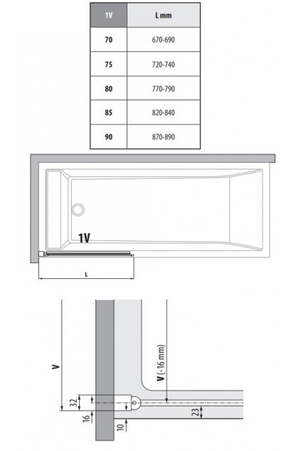 Santech 1-dílná vanová zástěna Young 1V, 850x1500 mm, VZA1YO-D85