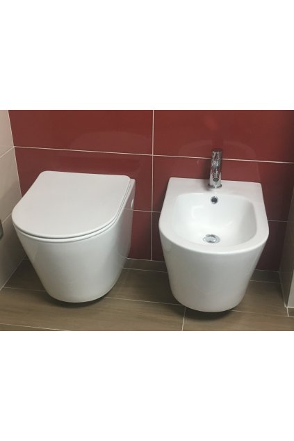 SAPHO závěsná mísa PACO Rimless (PZ1012WR) vč. sedátka SLIM Soft Close a závěsný bidet PACO (PZ2012), VÝPRODEJ VZORKU