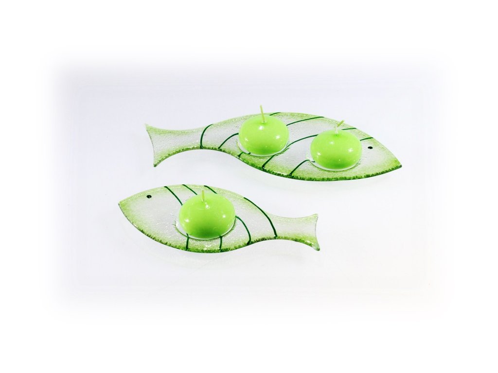 Skleněný svícínek rybička FISH zelená se svíčkou