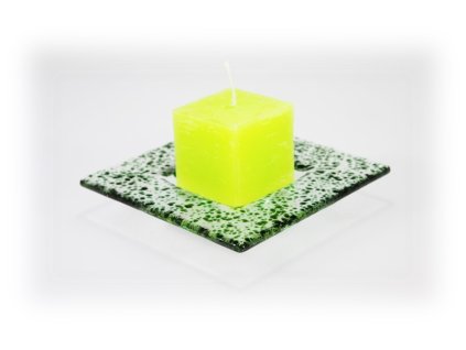 Drop skleněný tácek na svíčku 13x13cm tmavě zelený