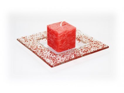 Drop skleněný tácek na svíčku 16x16cm červený