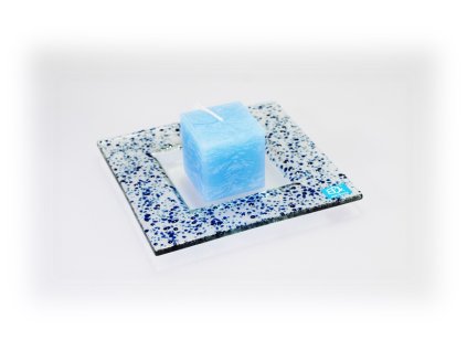 Drop skleněný tácek na svíčku 16x16cm tmavý tyrkys