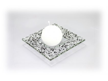 Drop skleněný taácek 13x13cm černo bílý