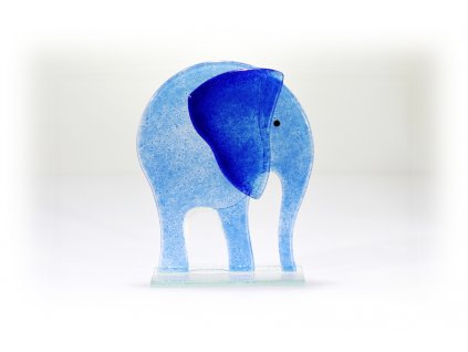 skleněný slon modrý