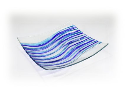 skleněná dekorativní mísa modrá vlna