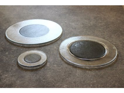 tácy kulaté čiré se šedým středem sada