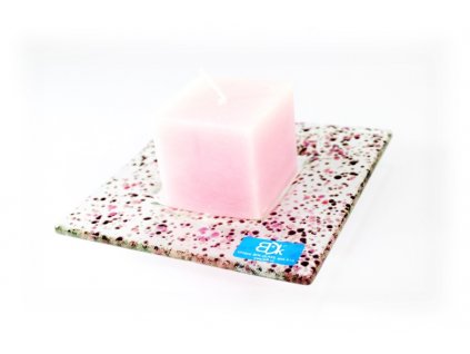 Drop skleněný tácek na svíčku 13x13cm růžový