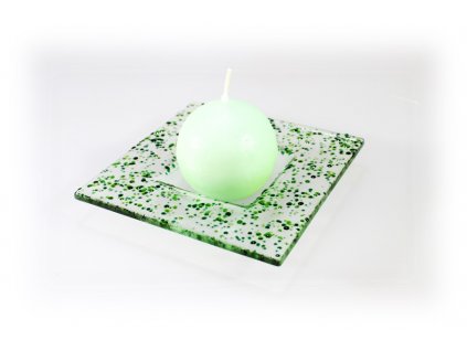 Drop skleněný tácek na svíčku 13x13cm zelený
