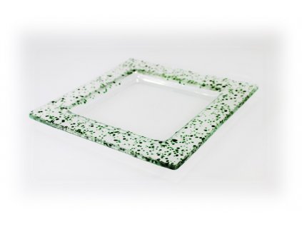 Drop skleněný tácek na svíčku 16x16cm zelený