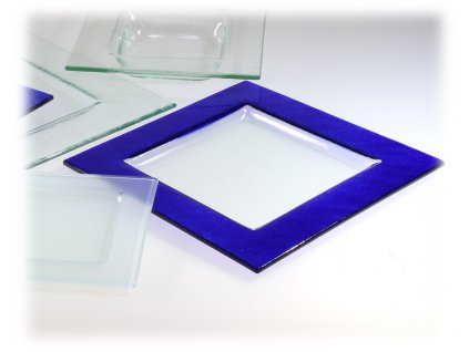 Čtvercový talíř skleněný modrý