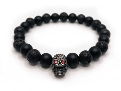 Náramek - Skull (láva, lebka osazená zirkony)