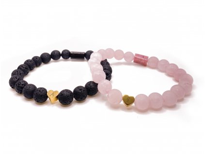 Prémiové náramky pro páry - Zamilovanost - S možností gravírování (řůženín, rodochrozit, láva, rodochrozit, turmalín, chir. ocel)