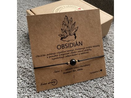 Náramek simple - Obsidián (přírodní kámen, chir. ocel)