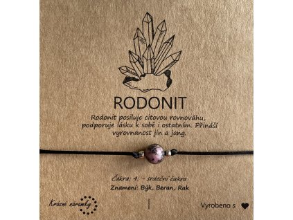 Náramek simple - Rodonit (přírodní kámen, chir. ocel)