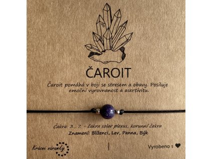 Náramek simple - Čaroit (přírodní kámen, chir. ocel)
