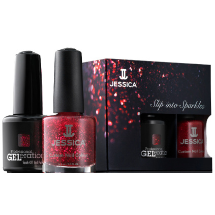 Jessica duo kolekce laku a gel laku na nehty Slip into Sparkles - dárková sada 2ks Red