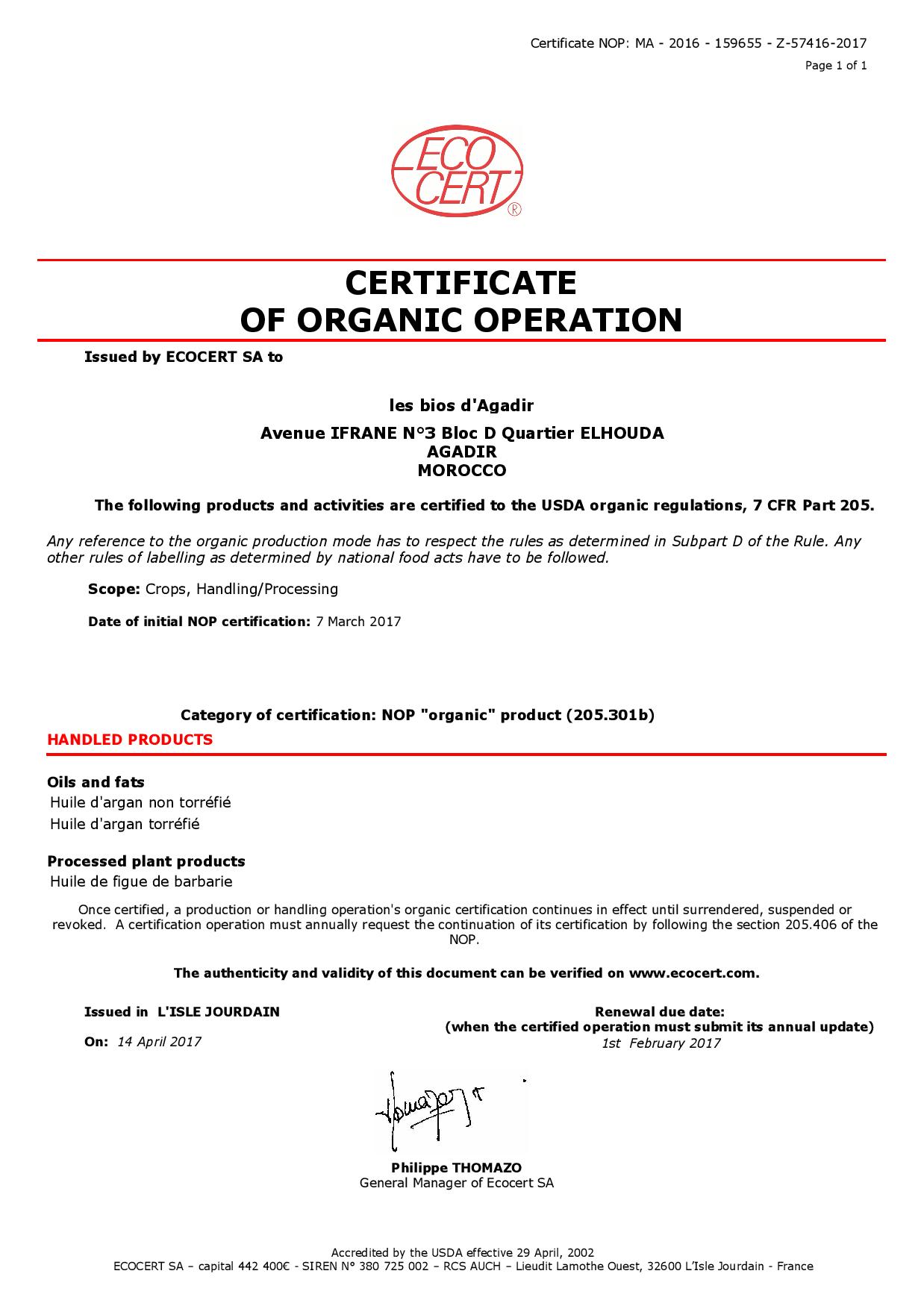 arganový olej certifikát Ecocert
