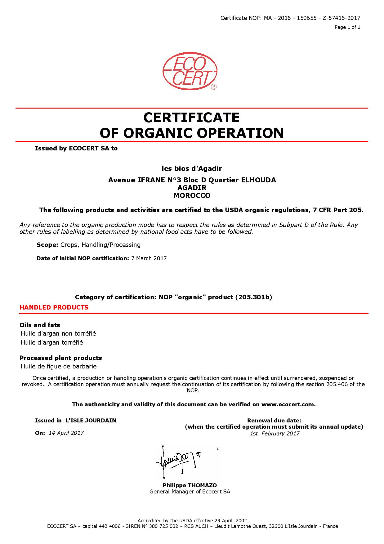 arganový olej certifikát Ecocert