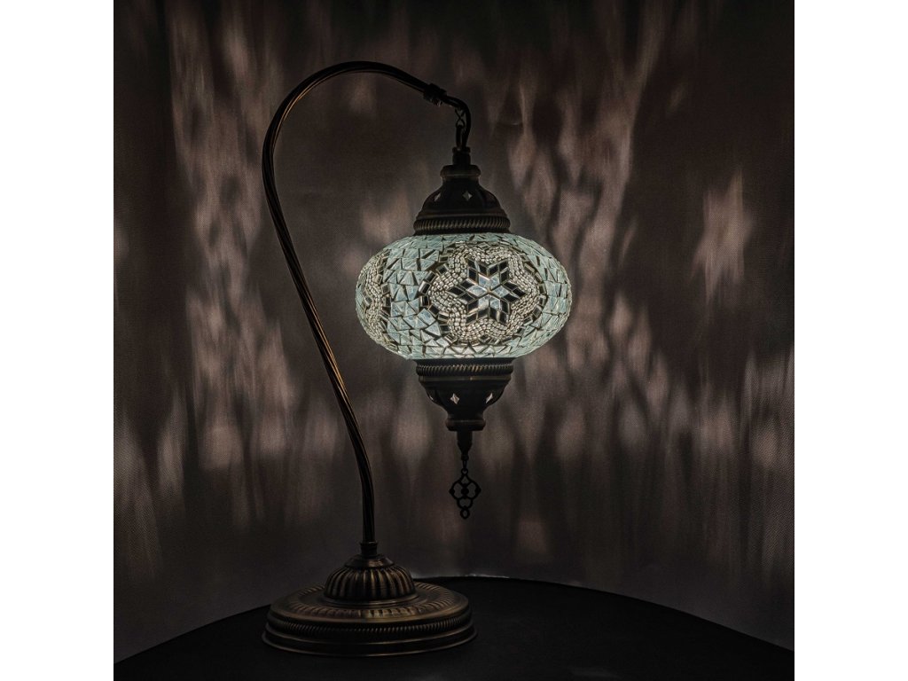 Orientální skleněná mozaiková stolní lampa Leyla - Swan - ø skla 16 cm