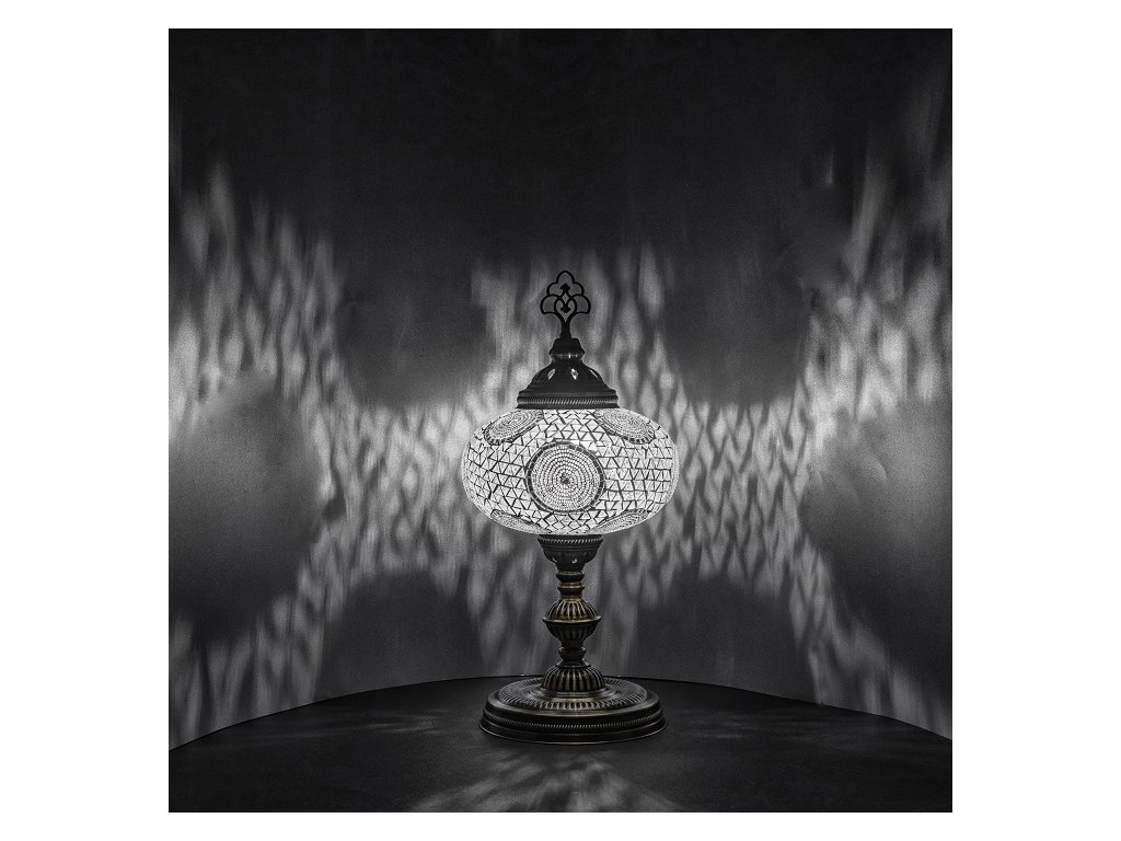 Orientální skleněná mozaiková stolní lampa Blanc - ø skla 24 cm
