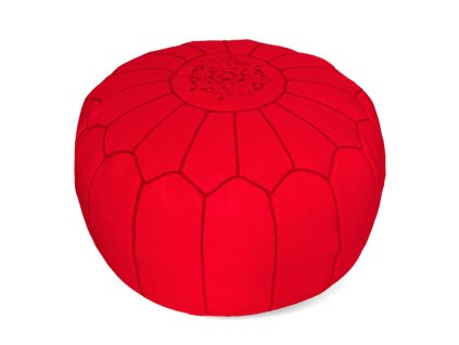 Orientální marocký taburet Marrakesh - červený s červeným prošíváním