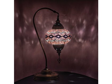 Orientální skleněná mozaiková stolní lampa Hilal - Swan - ø skla 16 cm