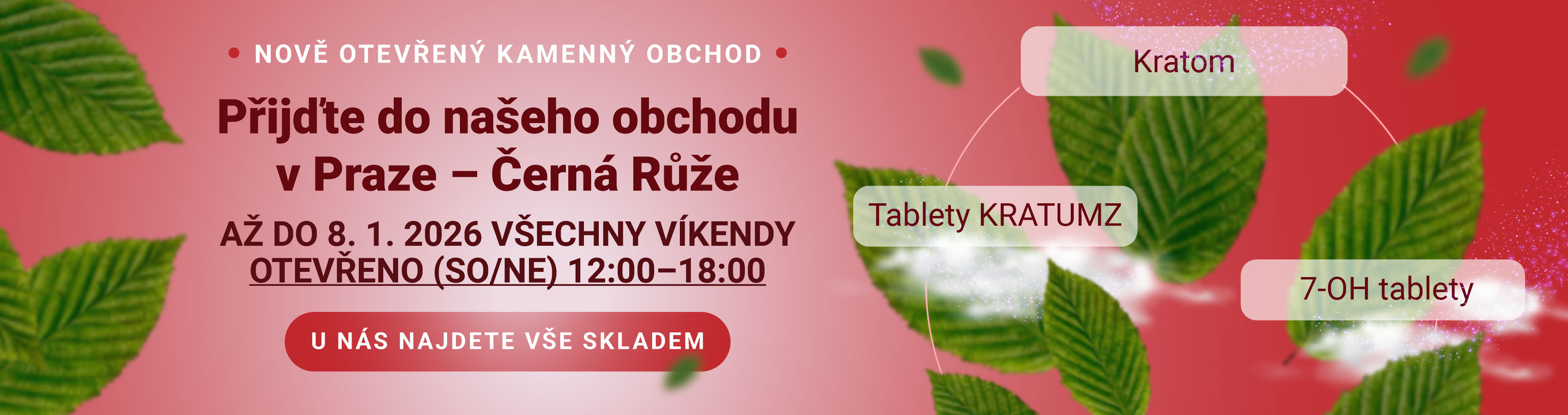 Největší kamenná prodejna s kratomem v Praze. Nabízíme prémiový kratom, 7OH tablety, KRATUMZ