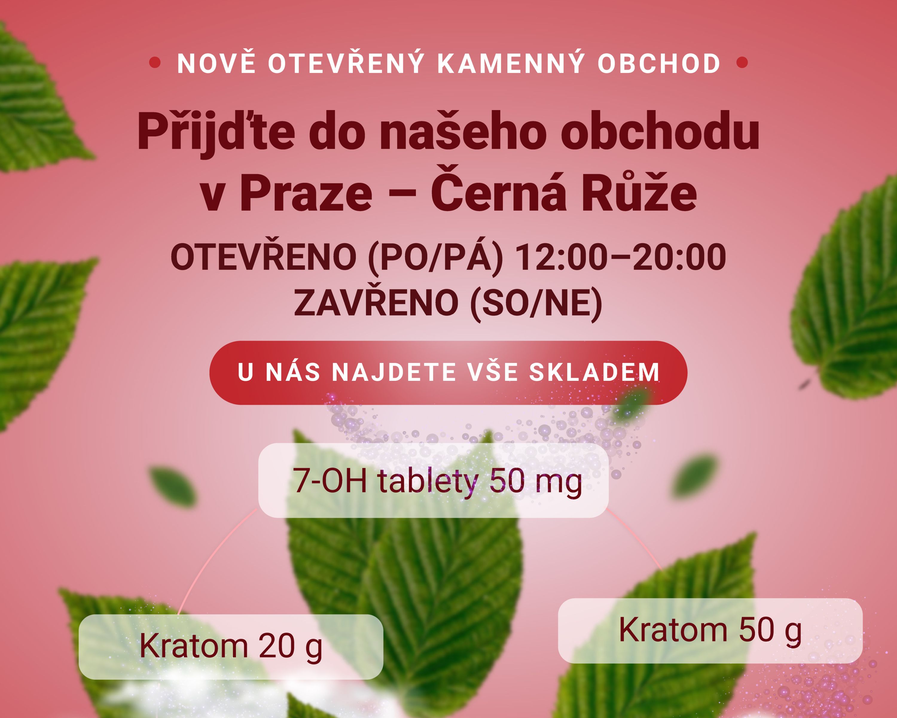 Největší kamenná prodejna s kratomem v Praze. Nabízíme prémiový kratom, 7OH tablety, KRATUMZ