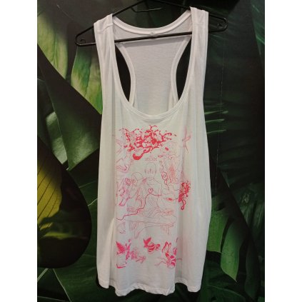 Tílko dámské bílé s růžovým potiskem - Fluo Meditace (Velikost S)