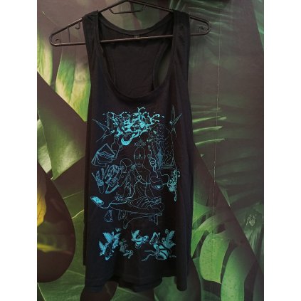 Tílko dámské černé s modrým potiskem - Fluo Meditace (Velikost S)